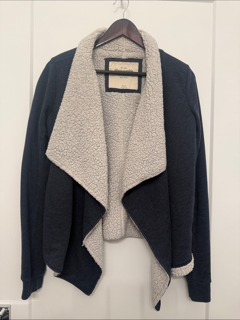 Abercrombie & Fitch Navy Open Cardigan with Cream Sherpa Lining